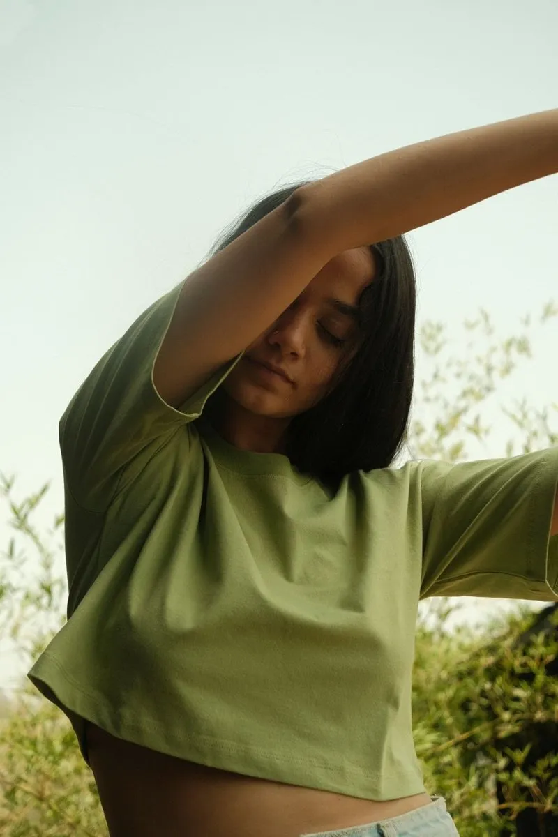 Peace Organic Cotton Crop Top in Green