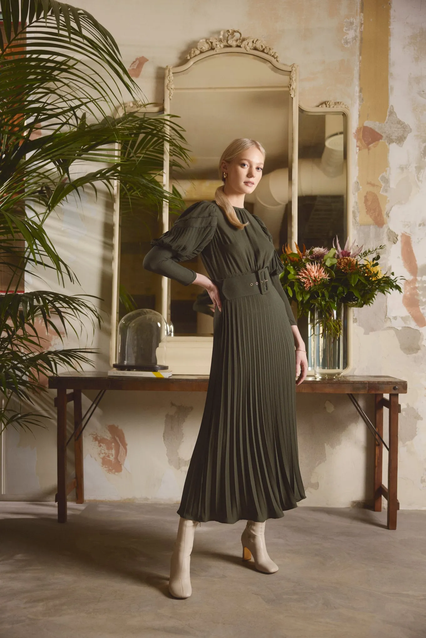 PLISSE MIDI DRESS