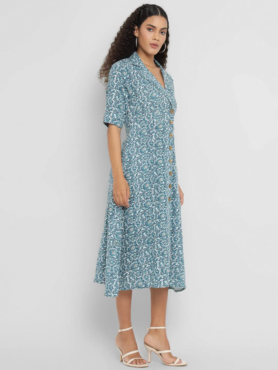 Porsorte Womens Double Gauze Cotton Blue Printed Shirt Dress