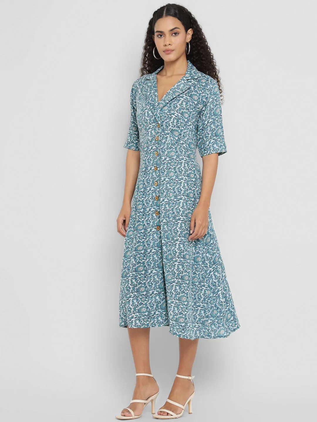 Porsorte Womens Double Gauze Cotton Blue Printed Shirt Dress