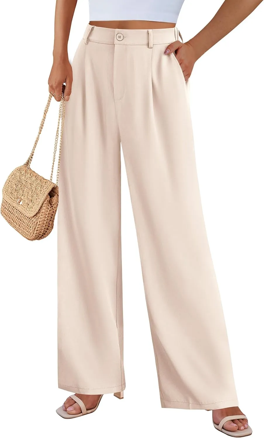 PRETTYGARDEN Palazzo Pants for Women Dressy High Elastic Waisted Business Casual Wide Leg Trousers Pant
