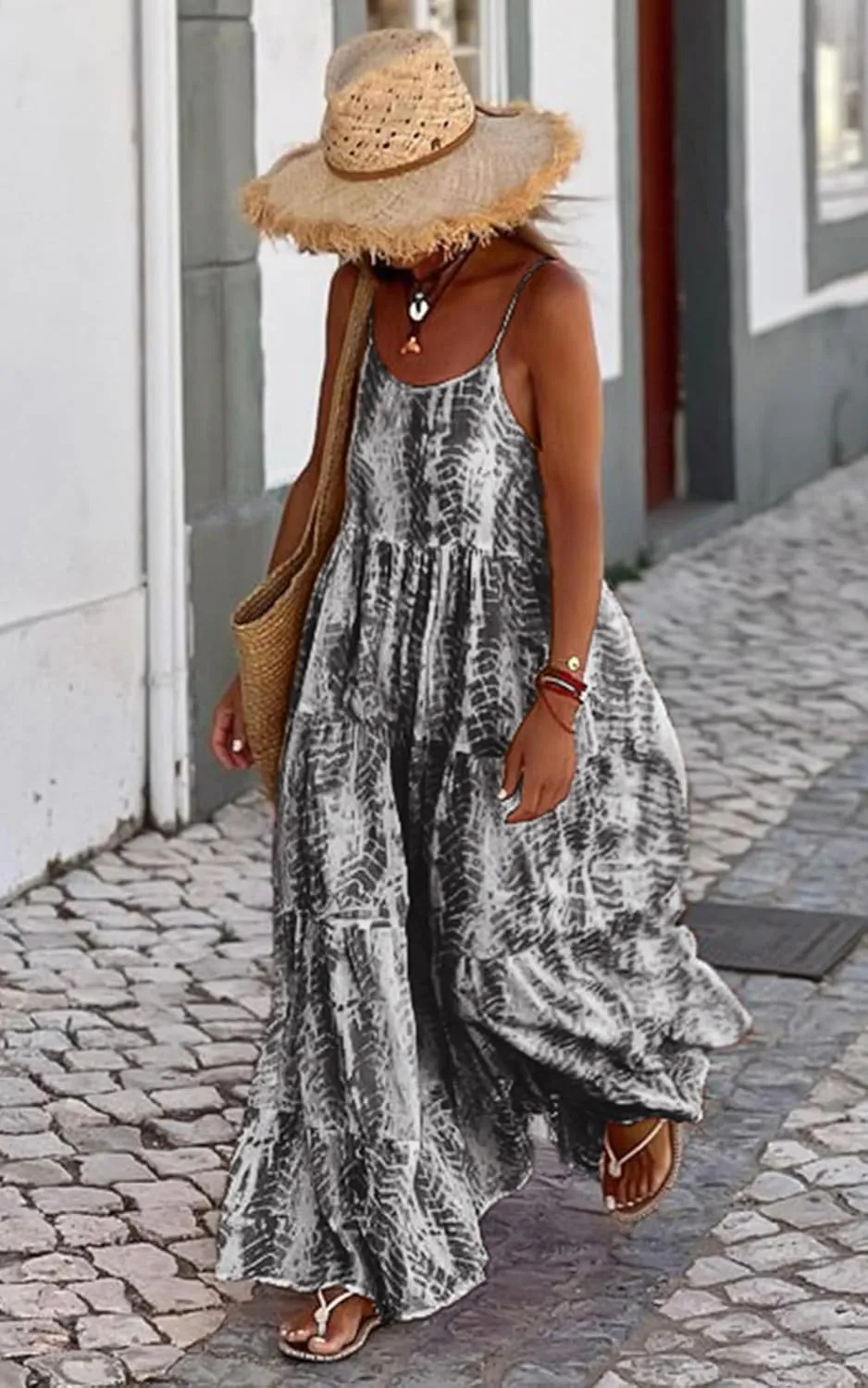 PRETTYGARDEN Women Summer Dresses 2025 Spaghetti Strap Scoop Neck Floral Maxi Dress Flowy Boho Long Sundress with Pockets