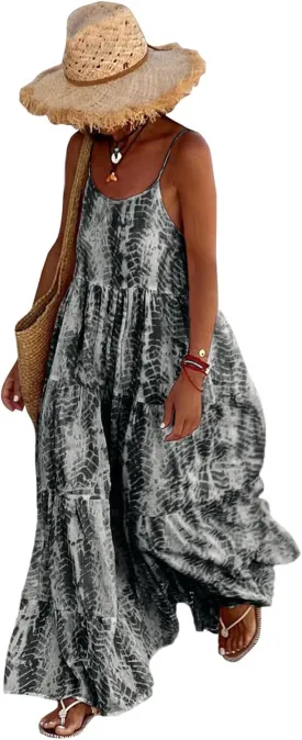 PRETTYGARDEN Women Summer Dresses 2025 Spaghetti Strap Scoop Neck Floral Maxi Dress Flowy Boho Long Sundress with Pockets