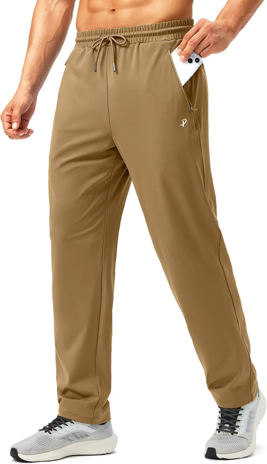 Pudolla Men's Athletic Pants with Zipper Pockets Stretch Workout Sweatpants Lightweight Running Joggers for Men