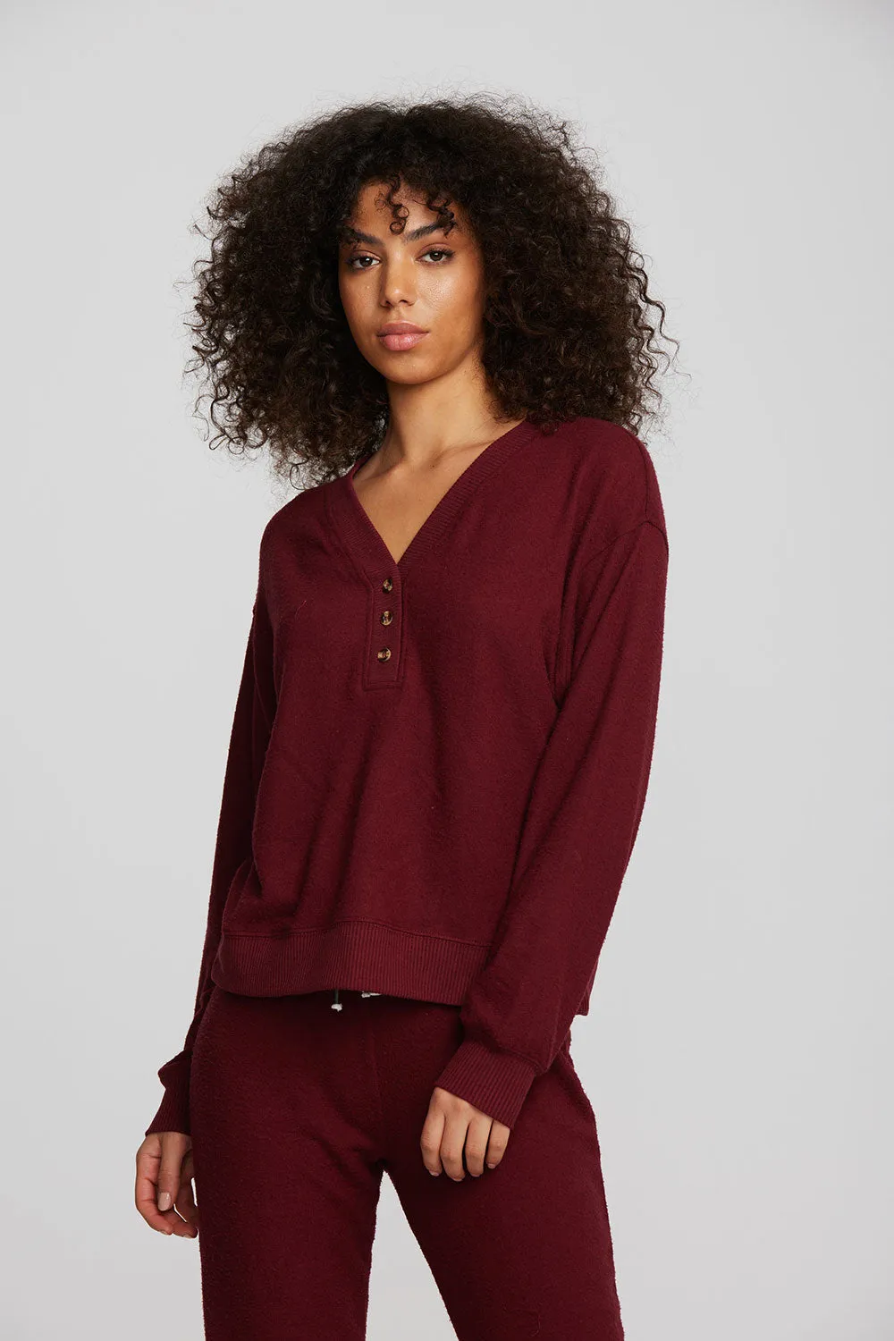 Recycled Bliss Knit Long Sleeve Henley with Rib