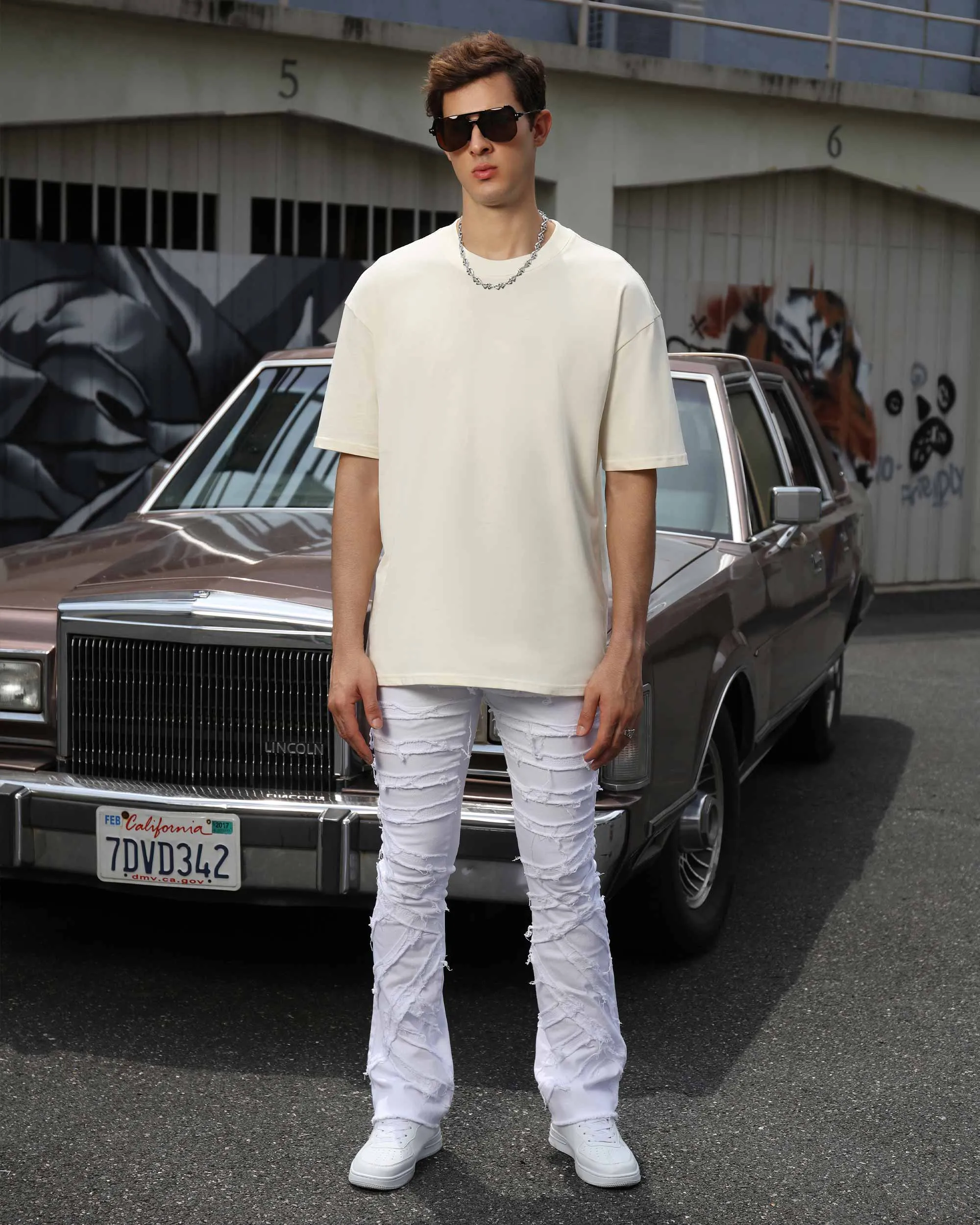 Retro Edge White Flared Jeans with Raw Edge-Mexico Local Delivery