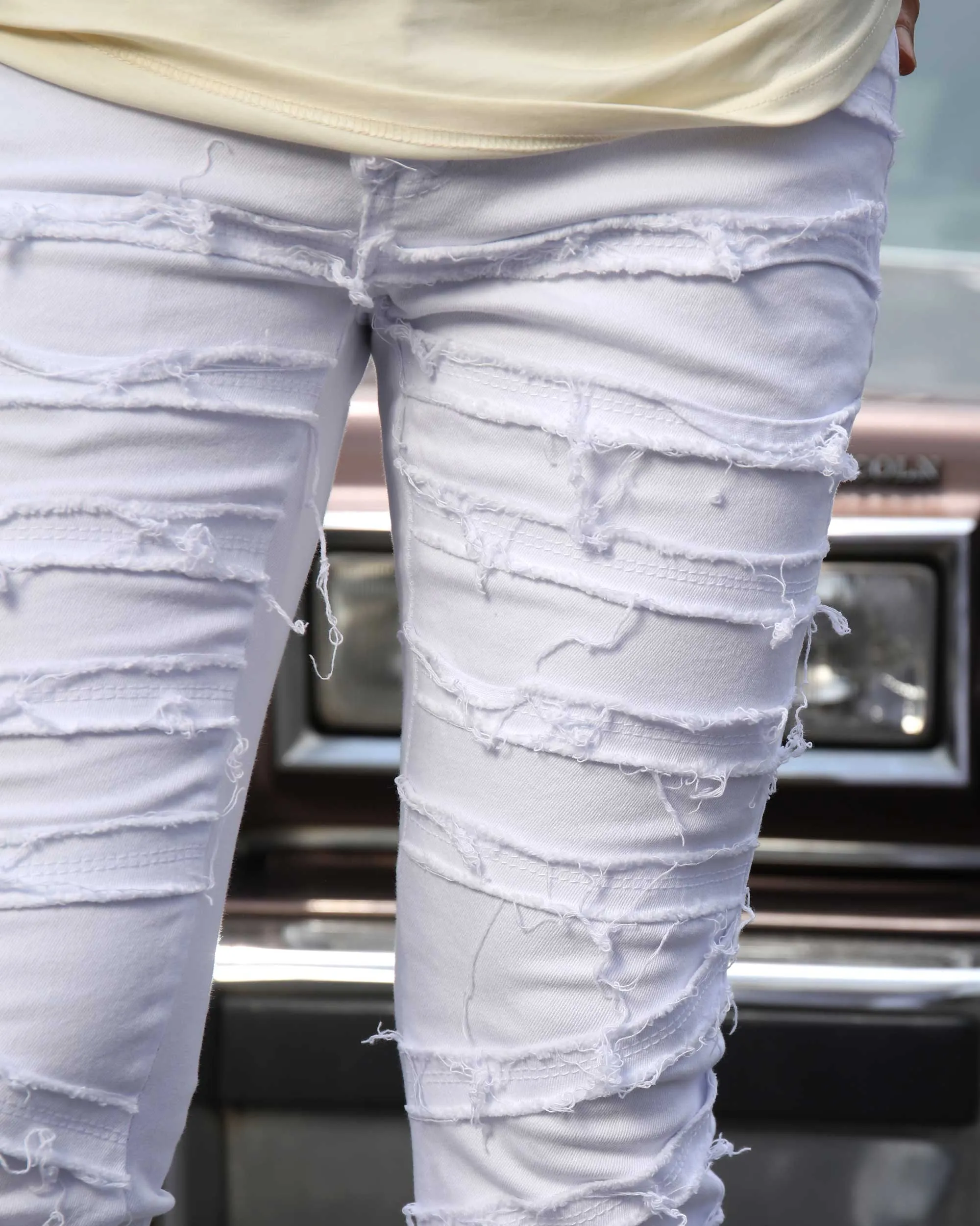 Retro Edge White Flared Jeans with Raw Edge-Mexico Local Delivery