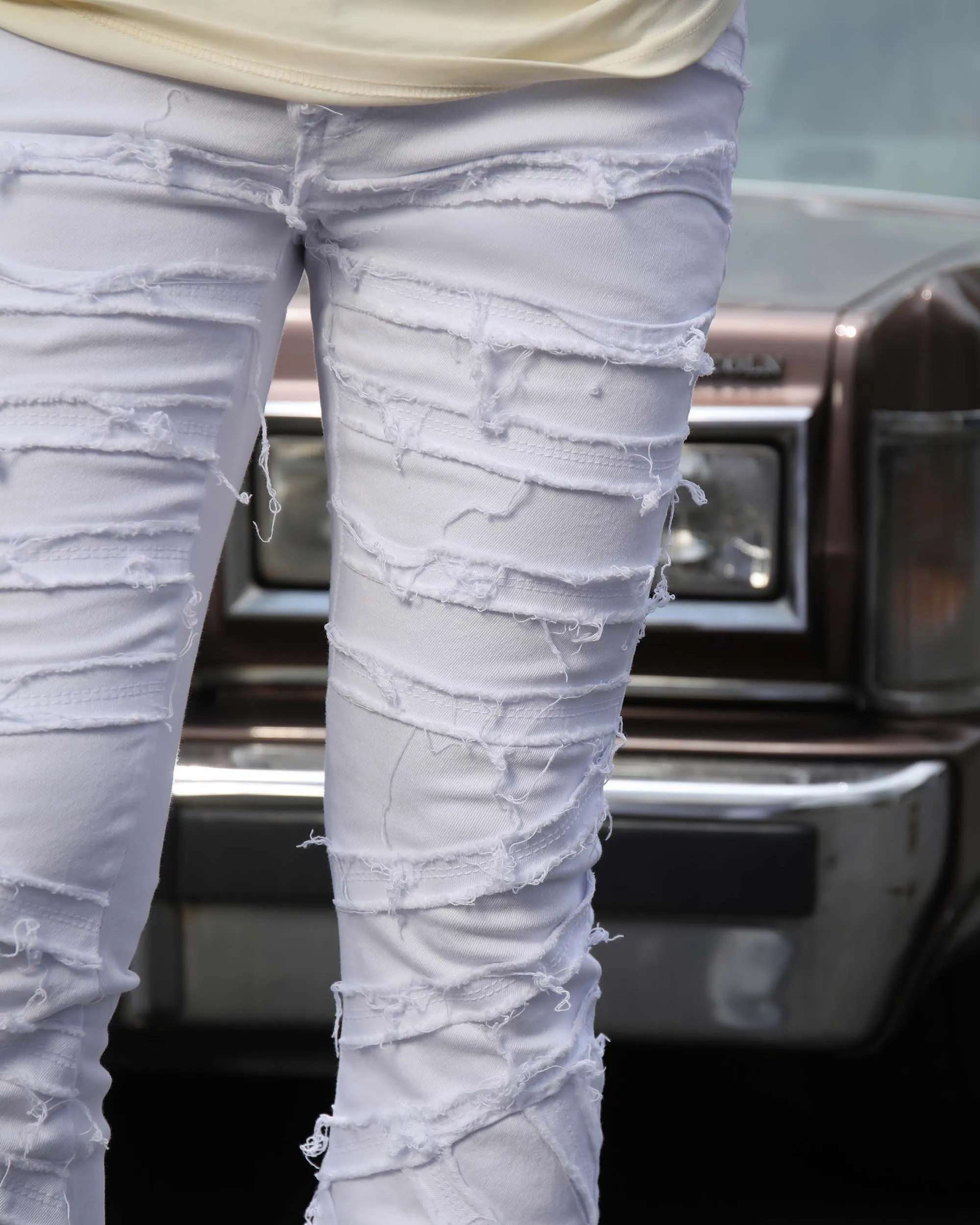 Retro Edge White Flared Jeans with Raw Edge-Mexico Local Delivery