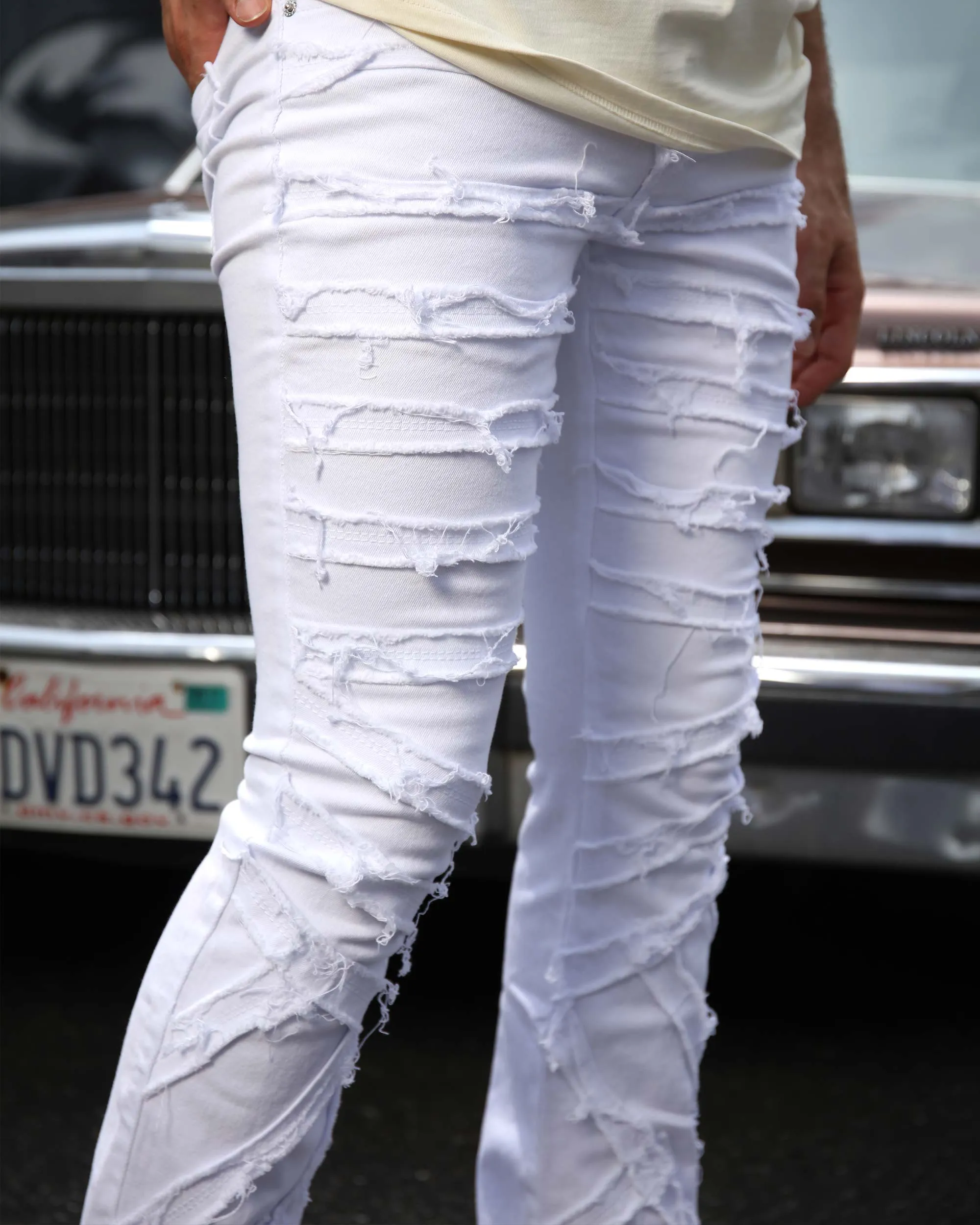 Retro Edge White Flared Jeans with Raw Edge-Mexico Local Delivery