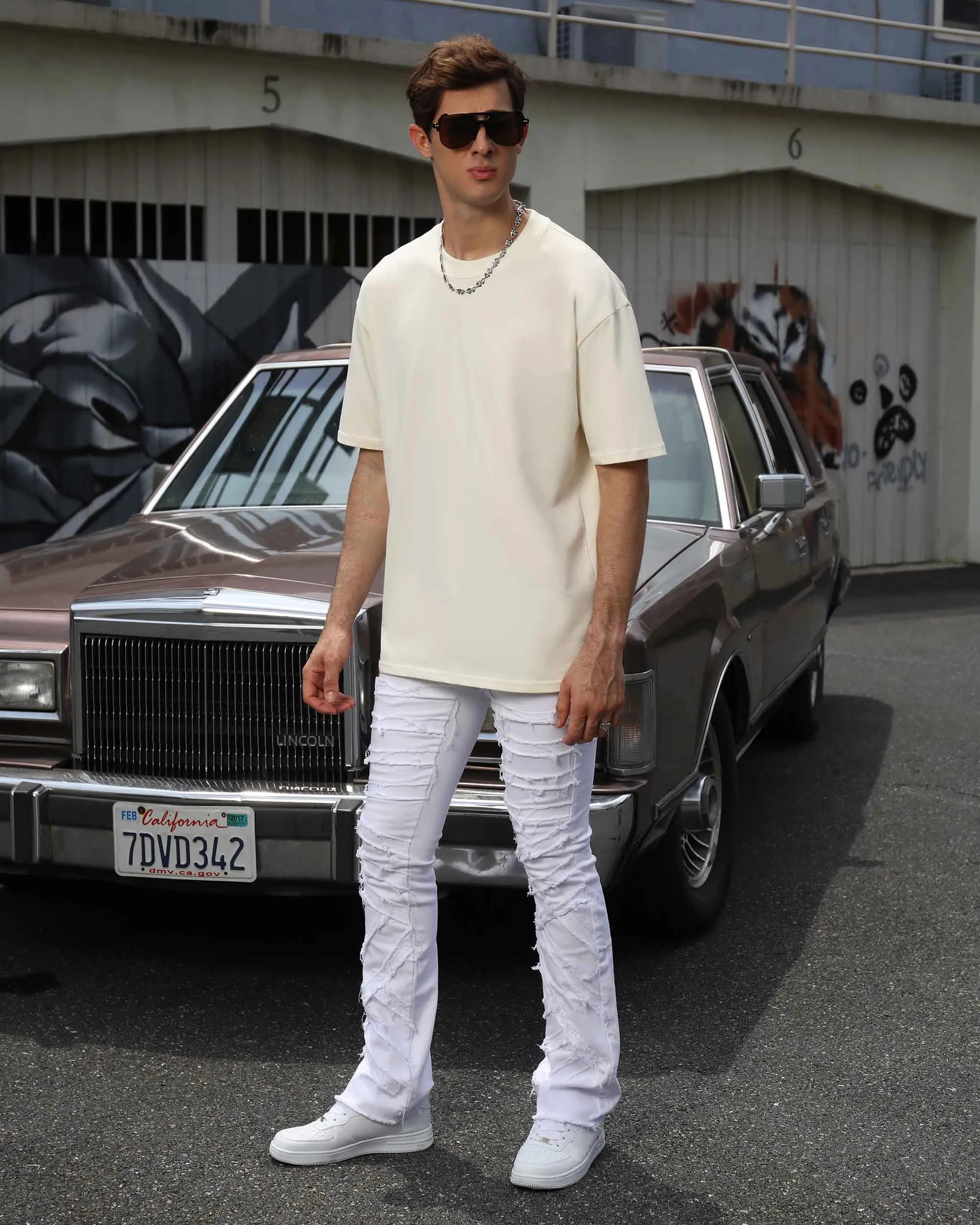 Retro Edge White Flared Jeans with Raw Edge-Mexico Local Delivery