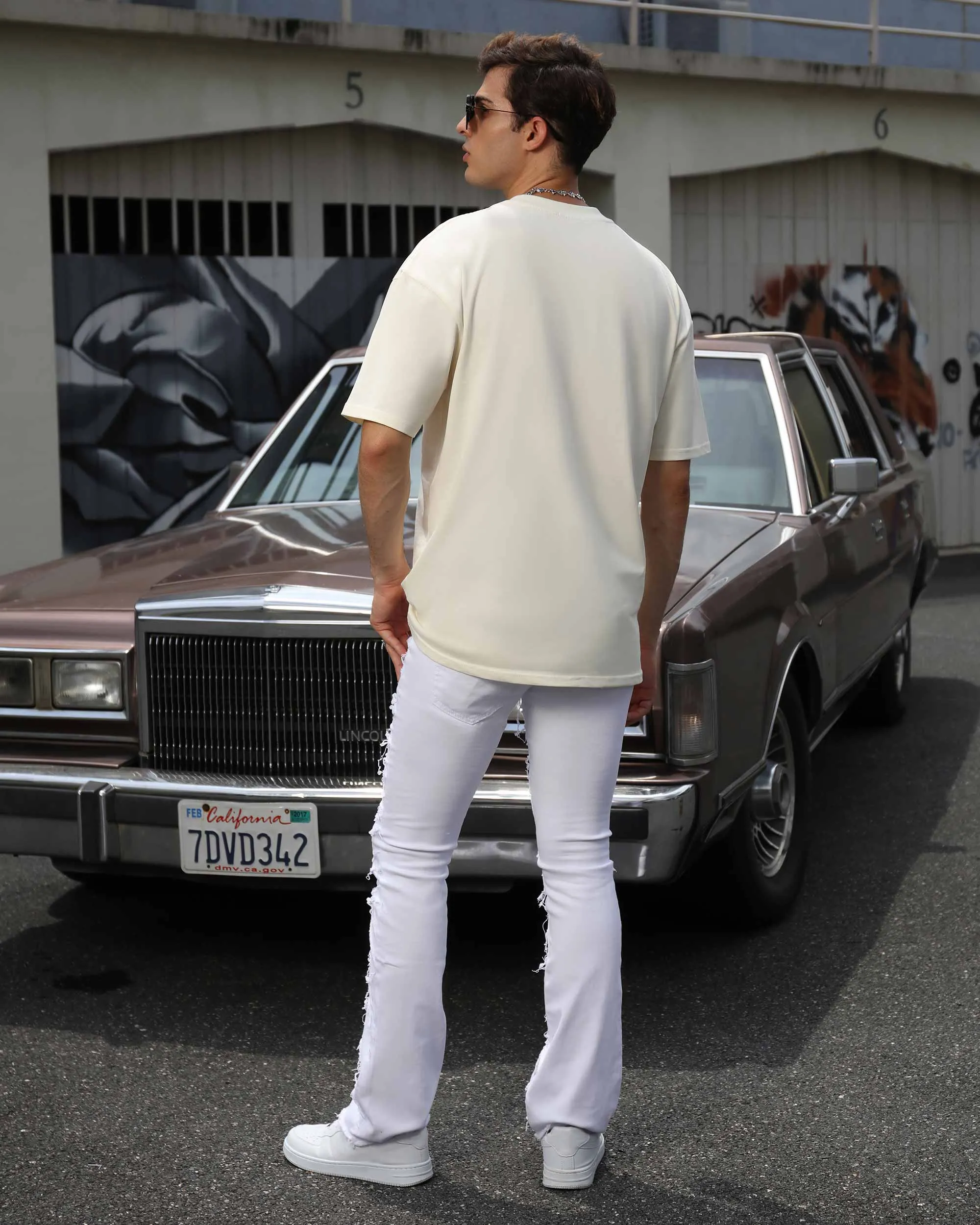 Retro Edge White Flared Jeans with Raw Edge-Mexico Local Delivery