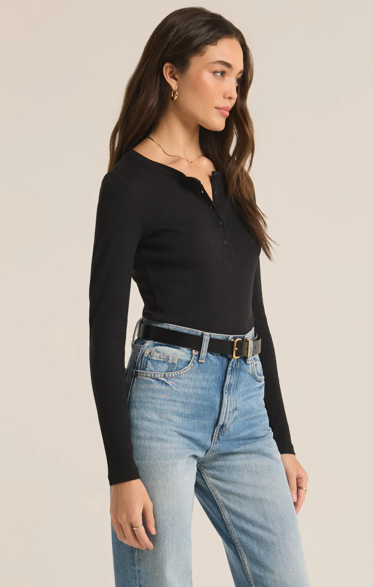 Samara Rib Henley Long Sleeve Bodysuit