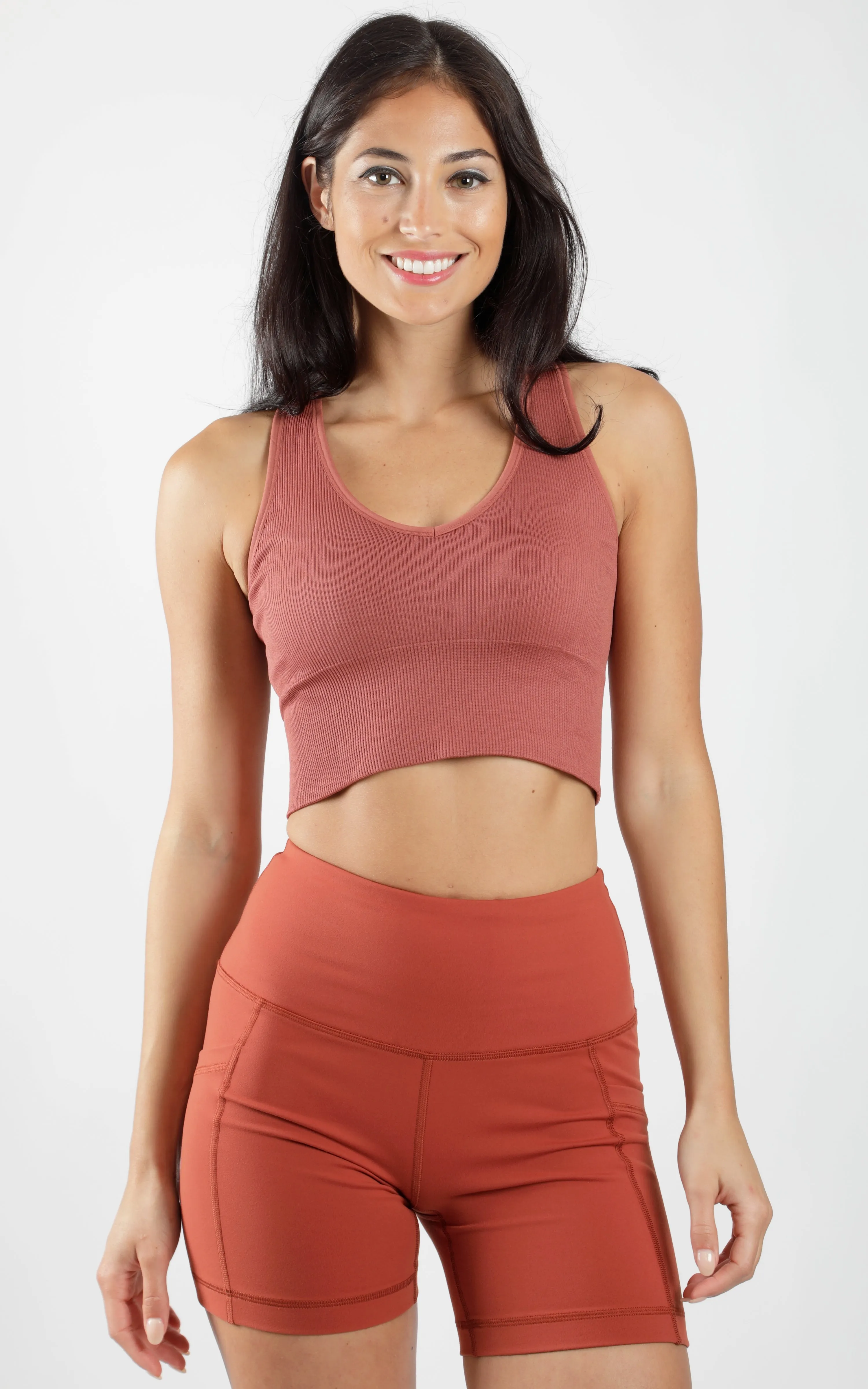Seamless V-Neck Crop Ribbed Tank Top