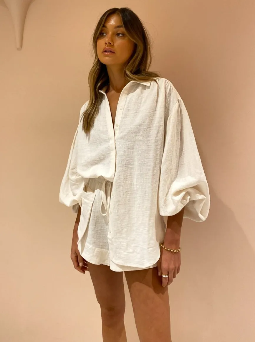 Shona Joy Brigitte Balloon Sleeve Shirt in Tofu