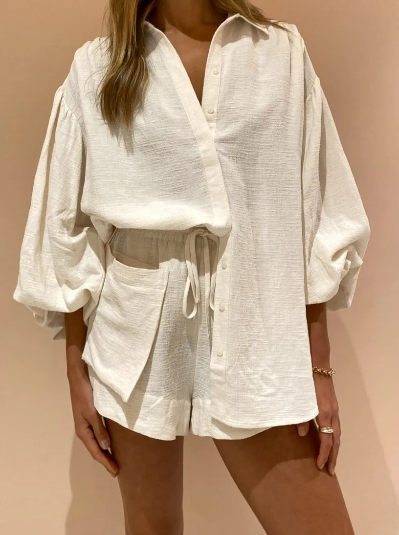 Shona Joy Brigitte Balloon Sleeve Shirt in Tofu