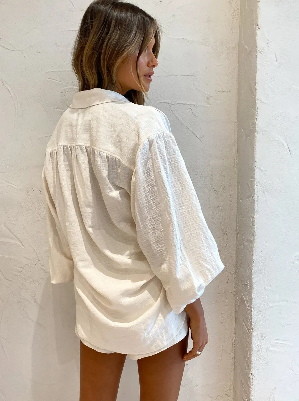 Shona Joy Brigitte Balloon Sleeve Shirt in Tofu