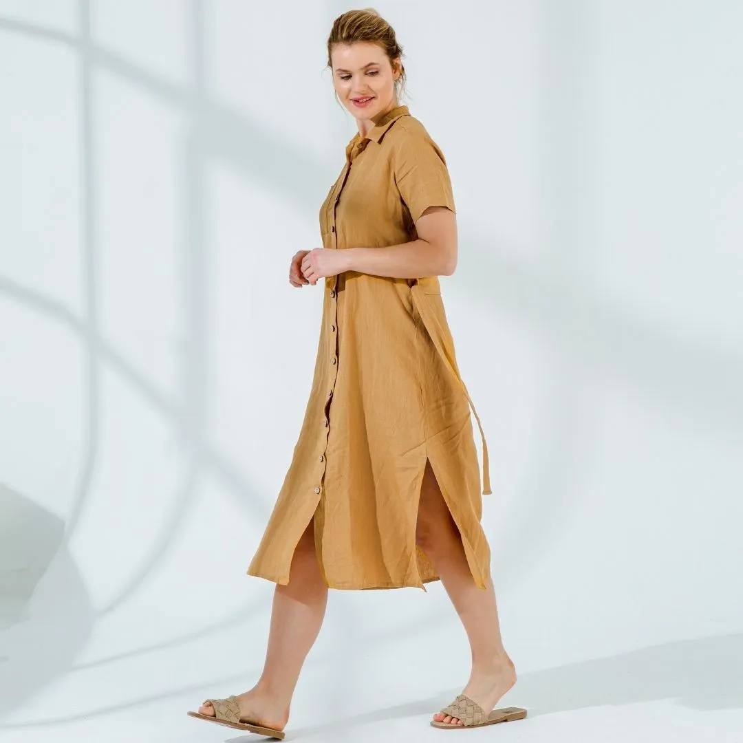 Short Sleeve Flax Linen Dress