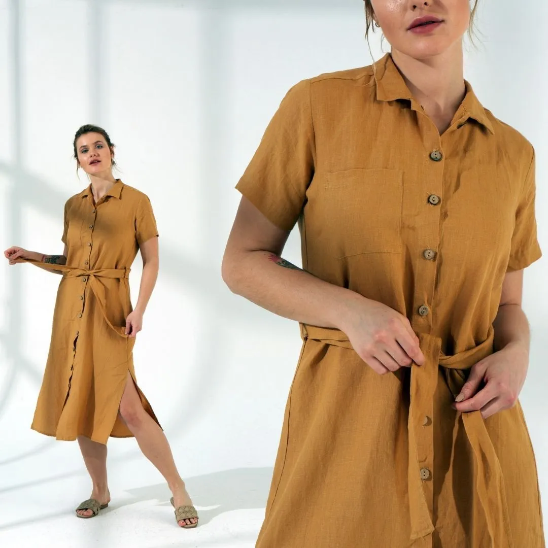 Short Sleeve Flax Linen Dress