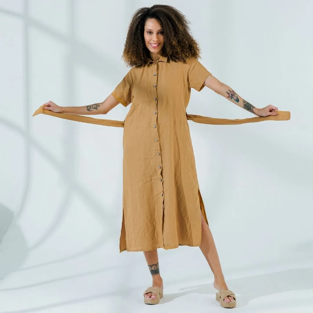 Short Sleeve Flax Linen Dress