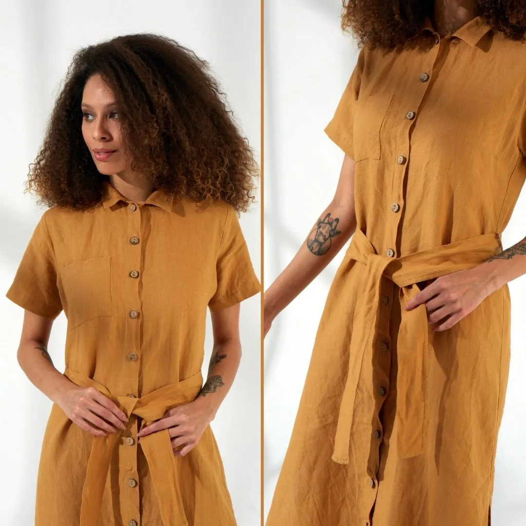 Short Sleeve Flax Linen Dress