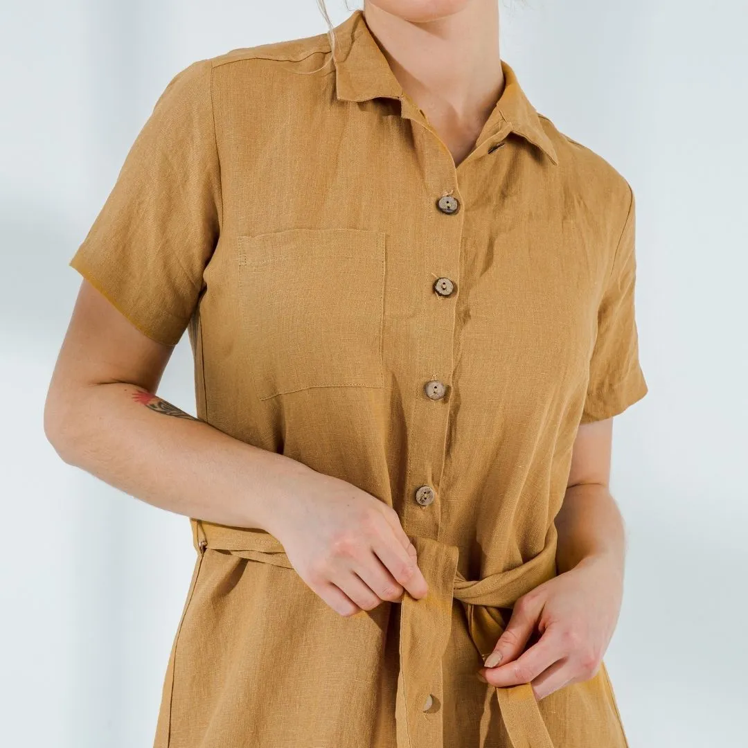 Short Sleeve Flax Linen Dress