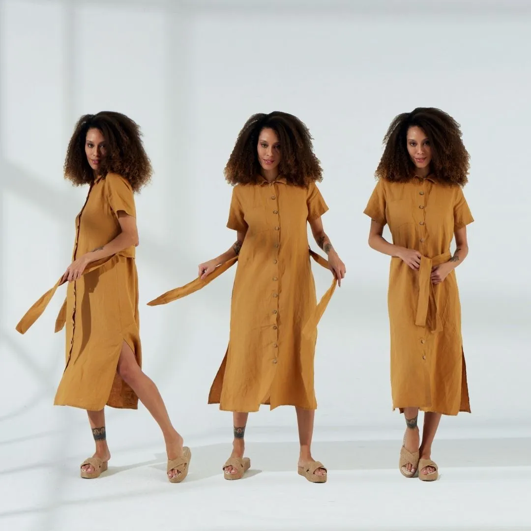 Short Sleeve Flax Linen Dress