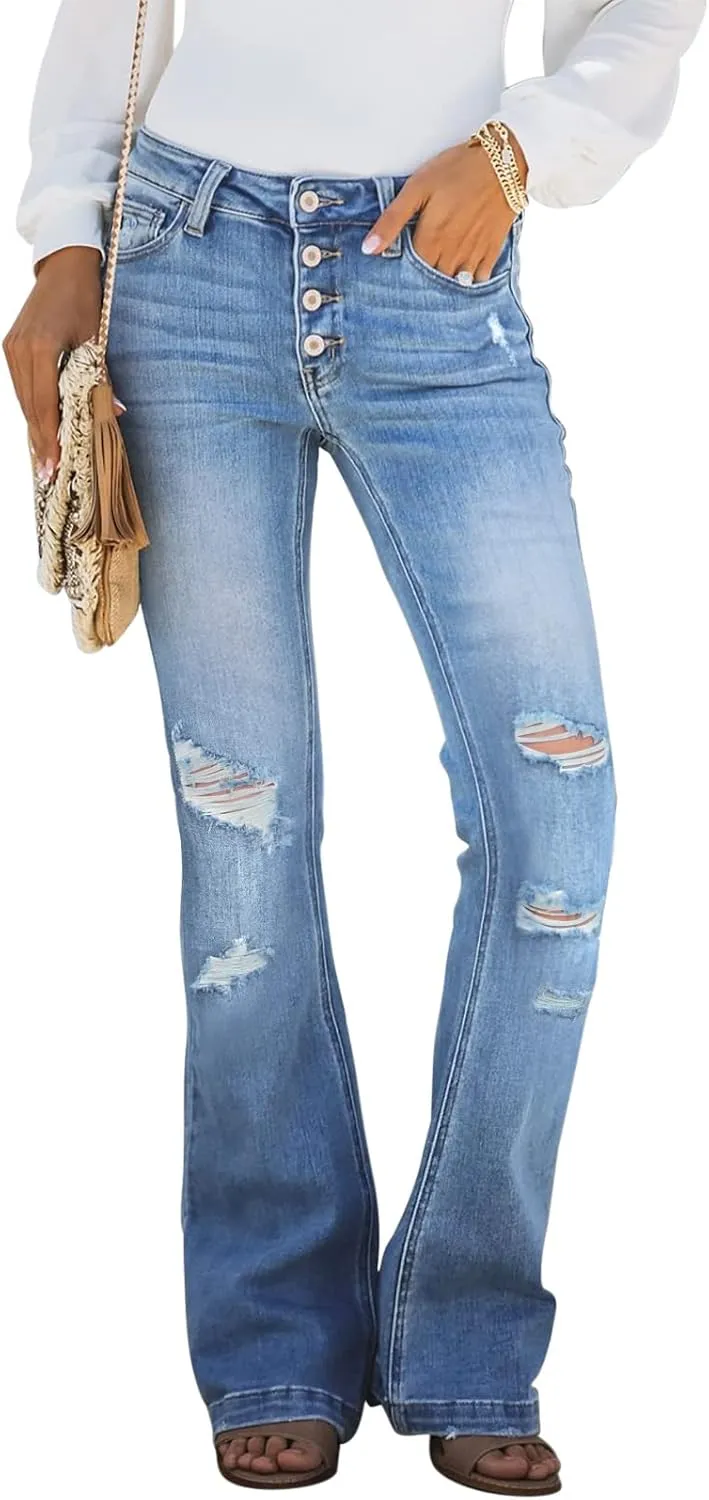 Sidefeel Women's High Waisted Bell Bottom Bootcut Jeans Flared Wide Leg Denim Pants