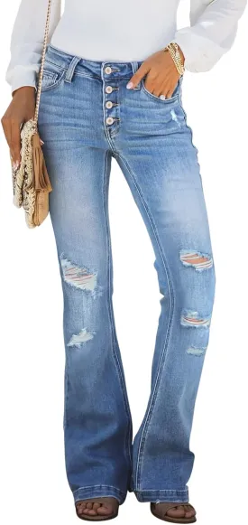 Sidefeel Women's High Waisted Bell Bottom Bootcut Jeans Flared Wide Leg Denim Pants