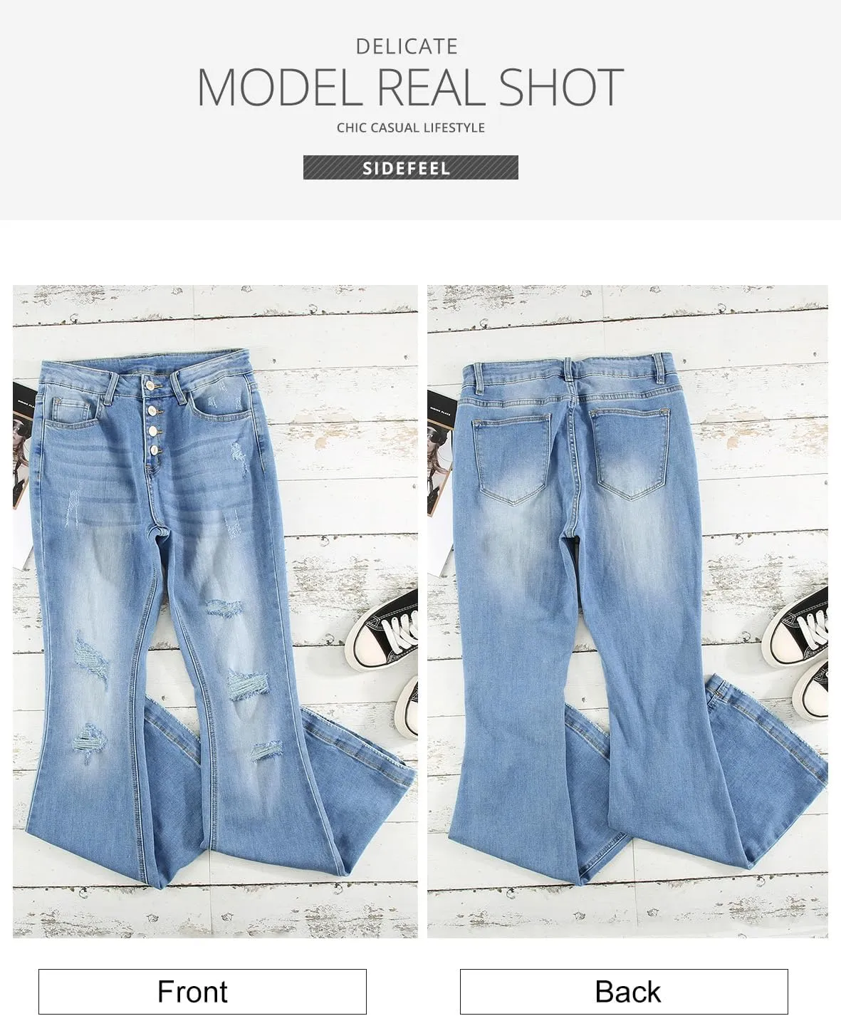 Sidefeel Women's High Waisted Bell Bottom Bootcut Jeans Flared Wide Leg Denim Pants