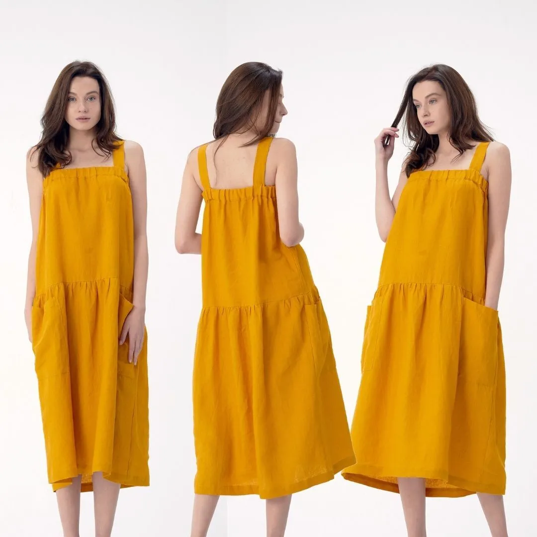 Square Neck Linen Summer Dress