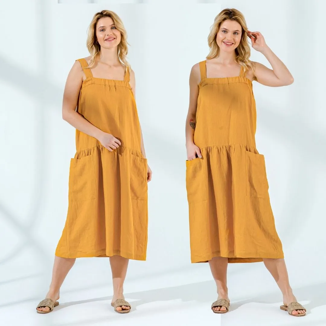 Square Neck Linen Summer Dress
