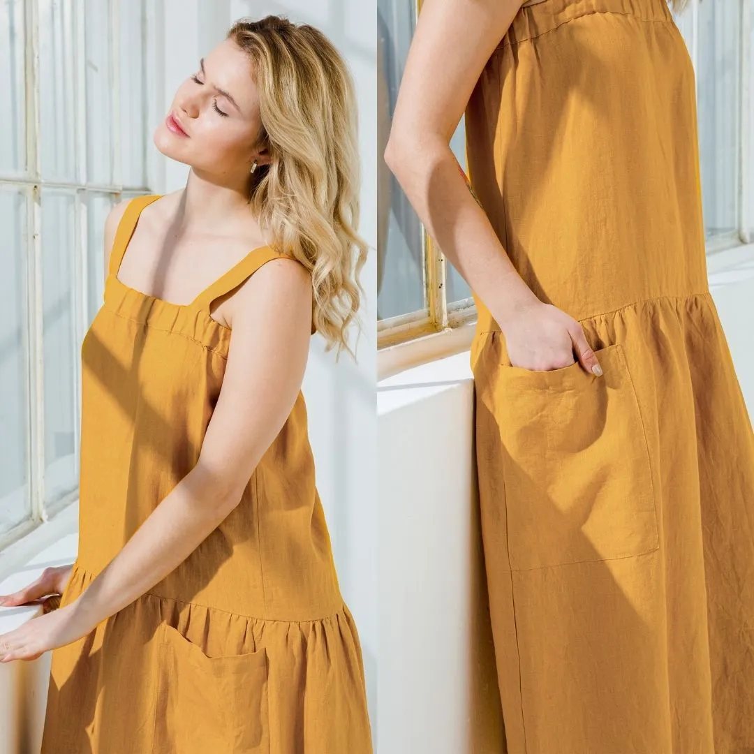 Square Neck Linen Summer Dress