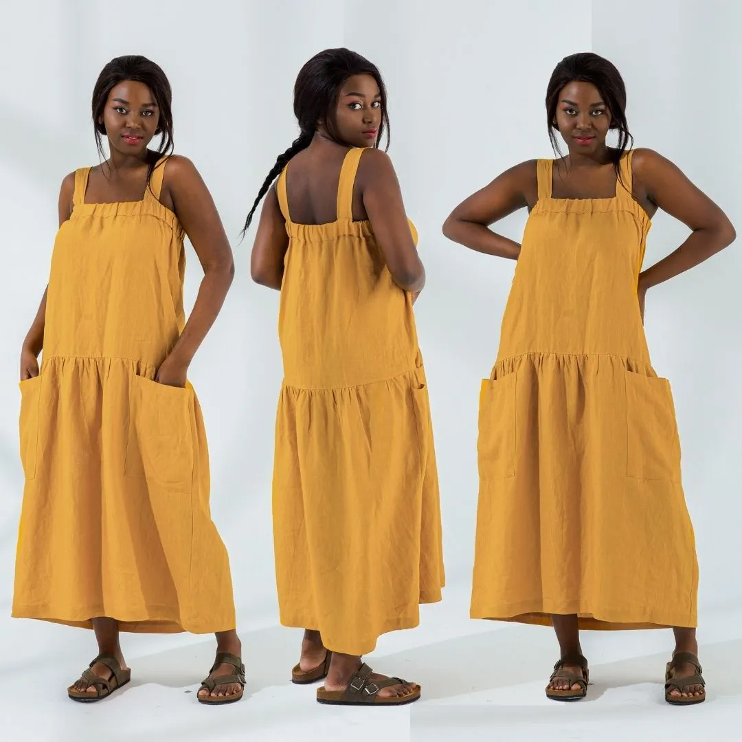 Square Neck Linen Summer Dress