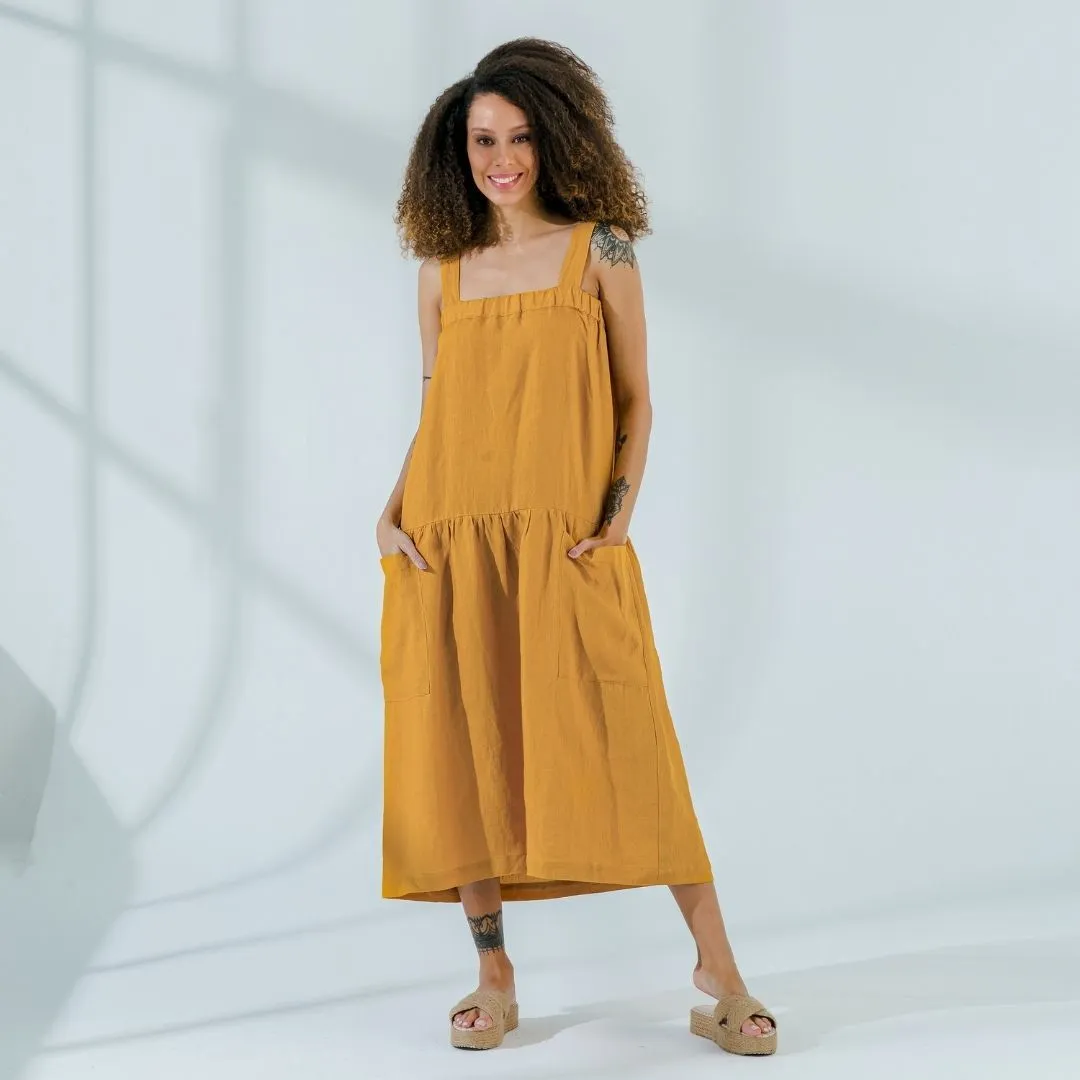 Square Neck Linen Summer Dress