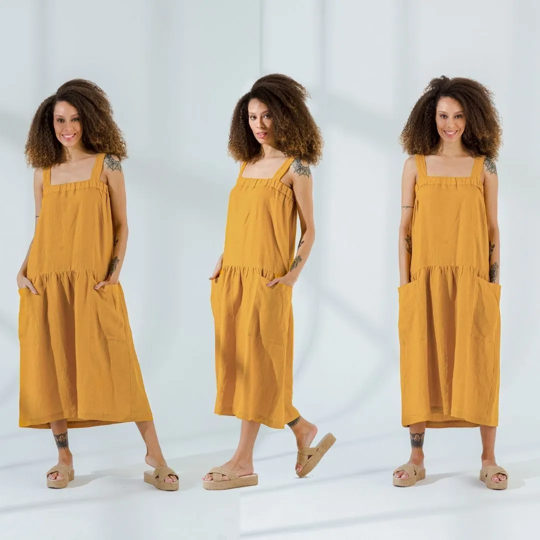 Square Neck Linen Summer Dress