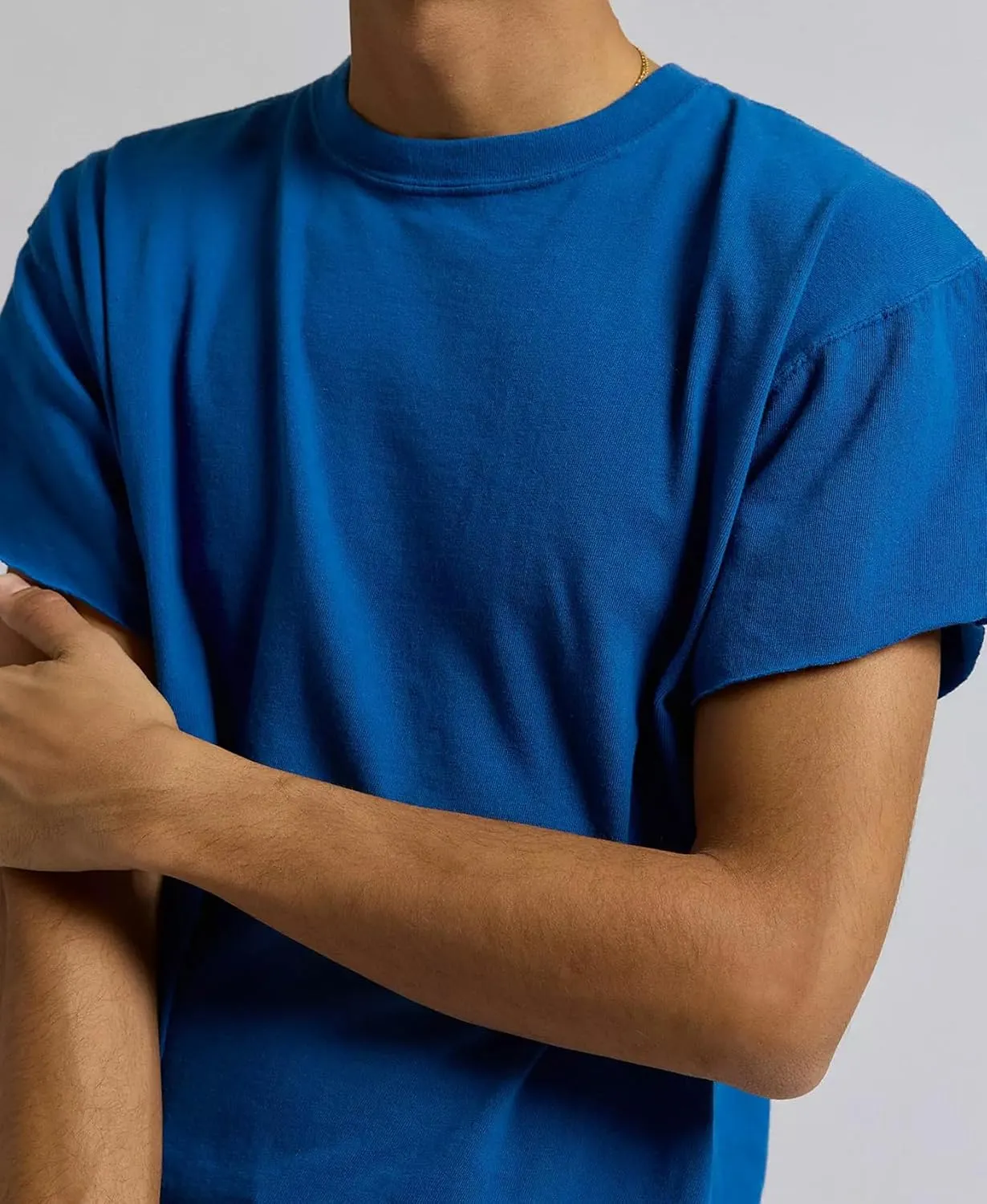 Sunborui Men's Boxy Cropped Raw Cut Tee Short Sleeve Round Neck T Shirts Casual Basic Tops