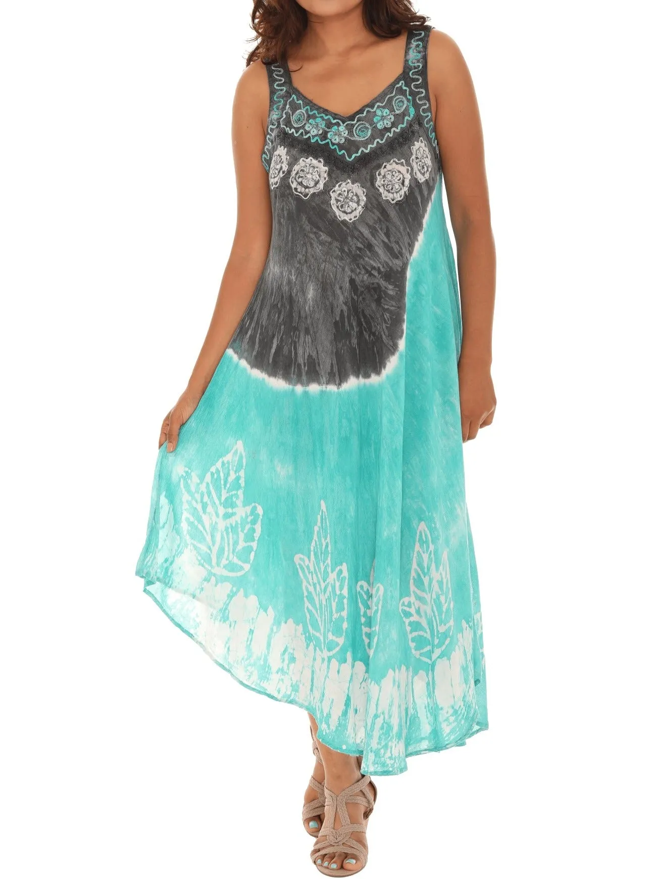 Tie-Dye Embroidered Shift Dress