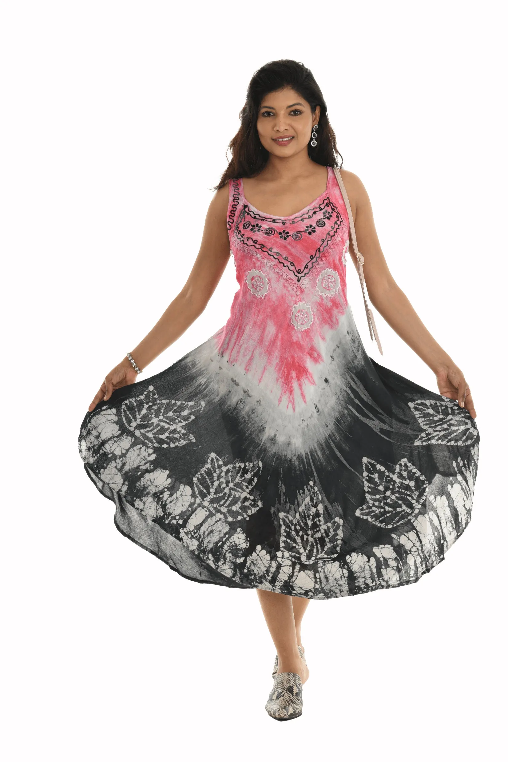 Tie-Dye Embroidered Shift Dress
