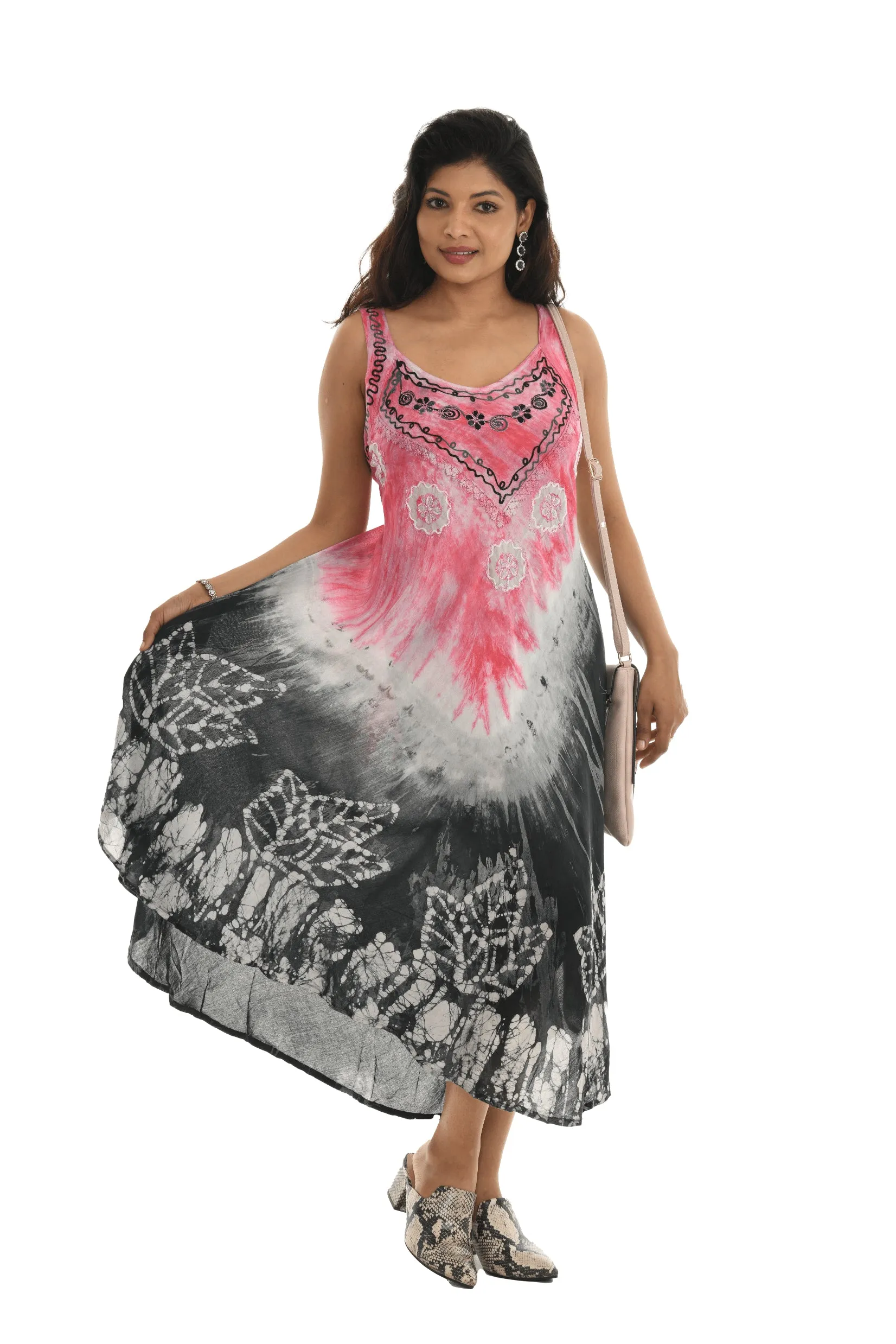 Tie-Dye Embroidered Shift Dress