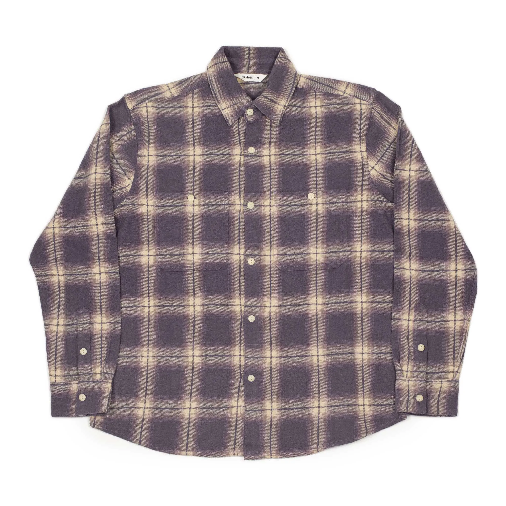 Utility shirt in faded lilac shadow plaid flannel