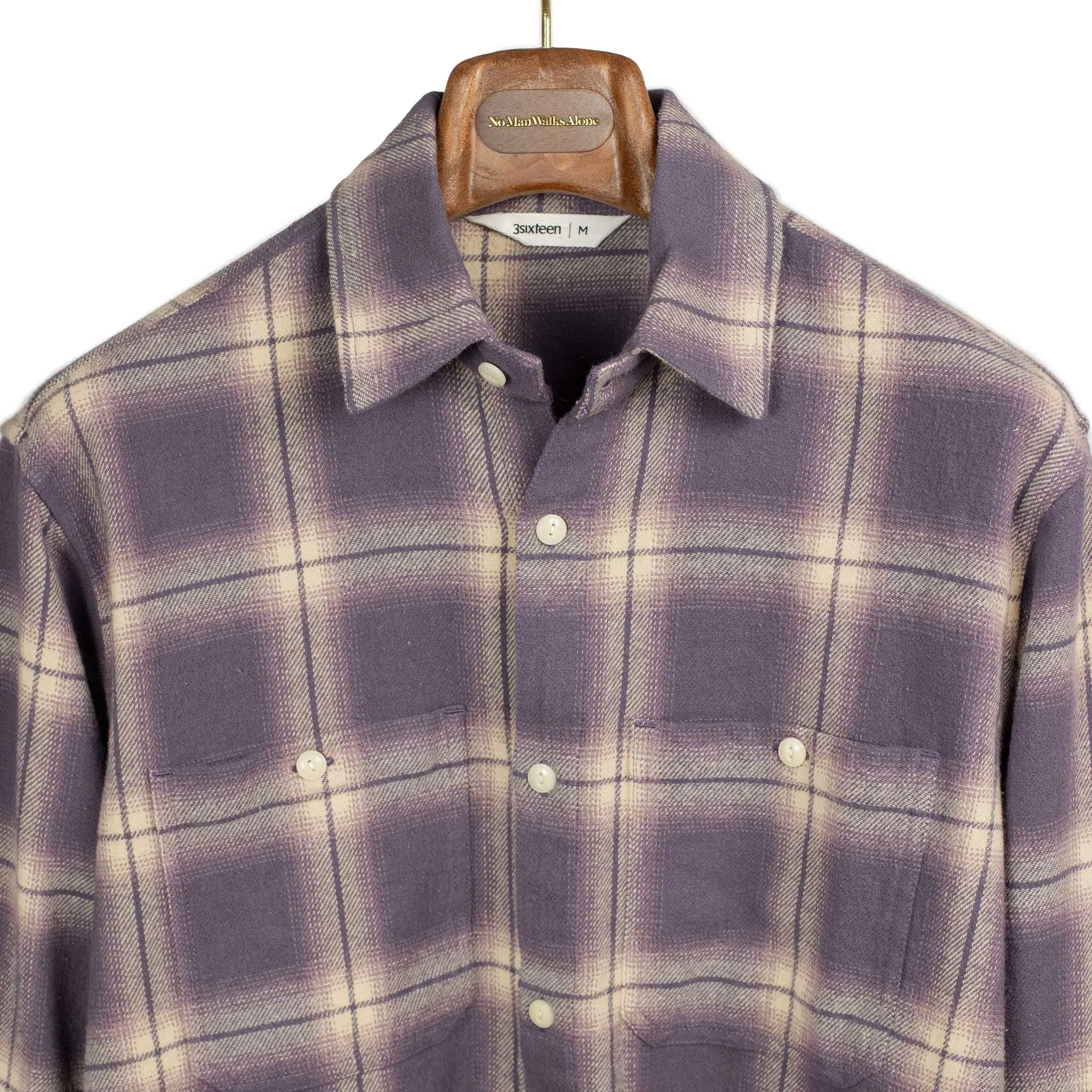 Utility shirt in faded lilac shadow plaid flannel
