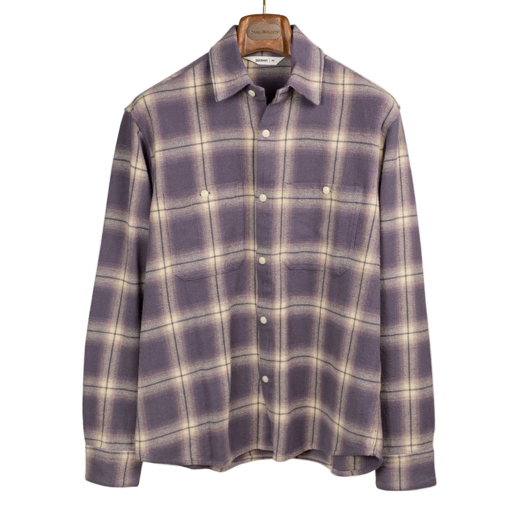 Utility shirt in faded lilac shadow plaid flannel