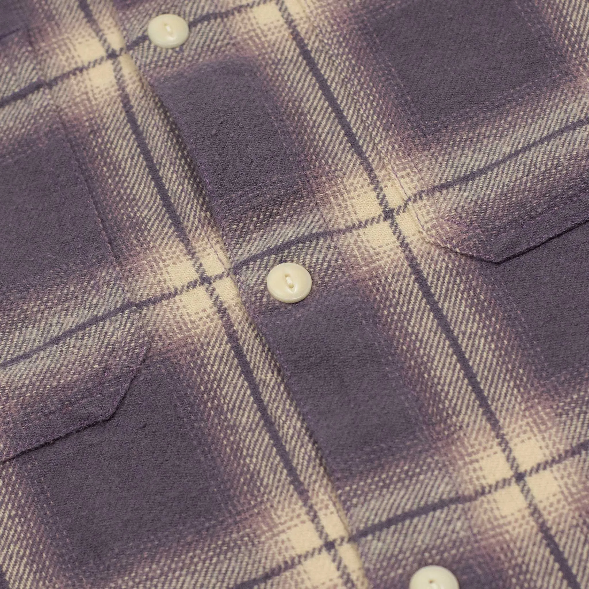 Utility shirt in faded lilac shadow plaid flannel