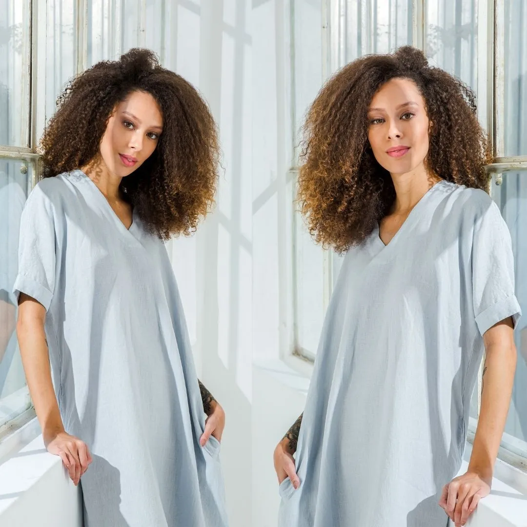 V Neck Linen Tunic Dress