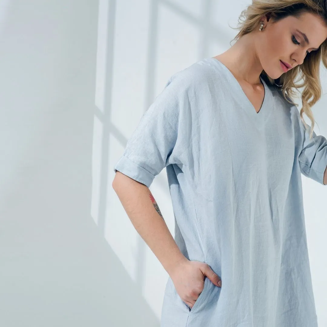 V Neck Linen Tunic Dress