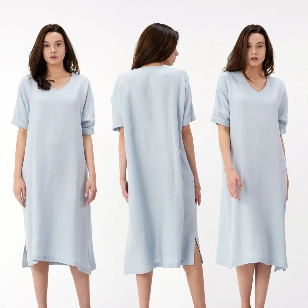 V Neck Linen Tunic Dress