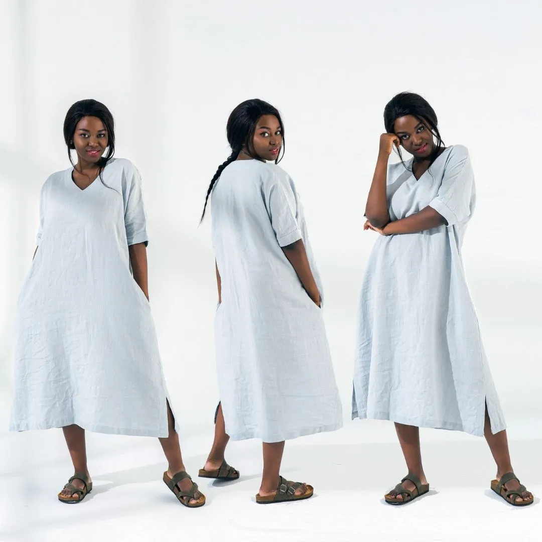 V Neck Linen Tunic Dress
