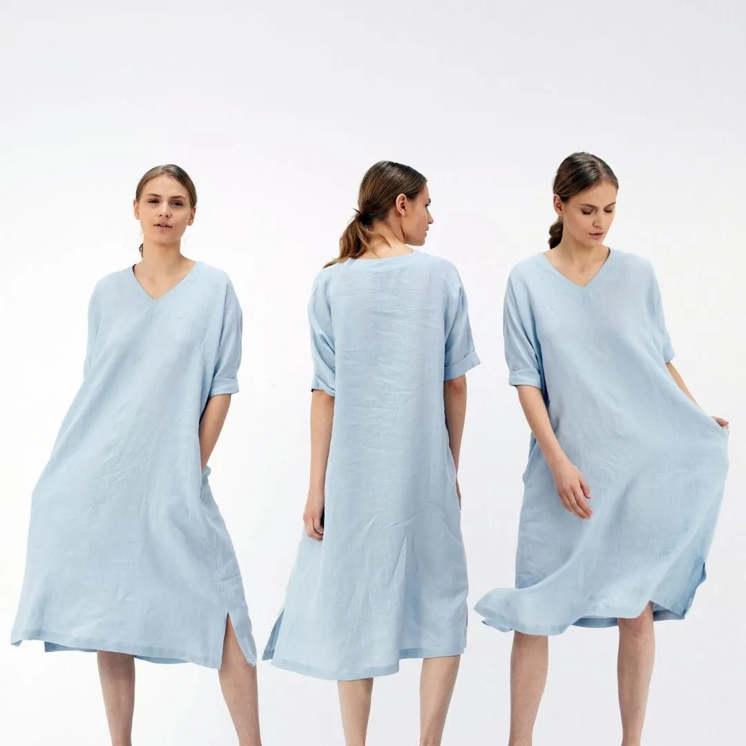 V Neck Linen Tunic Dress