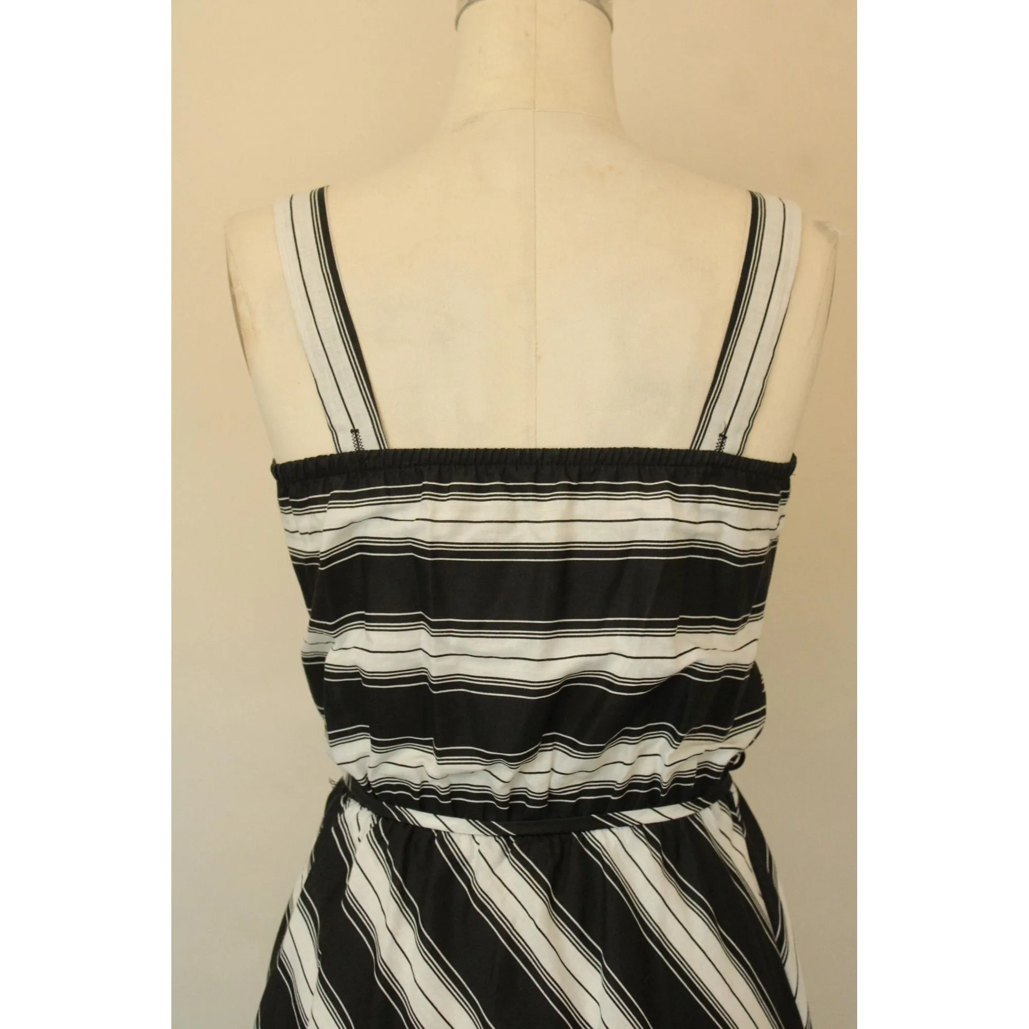 Vintage 1970s Black And White Striped Sundress with A Belt