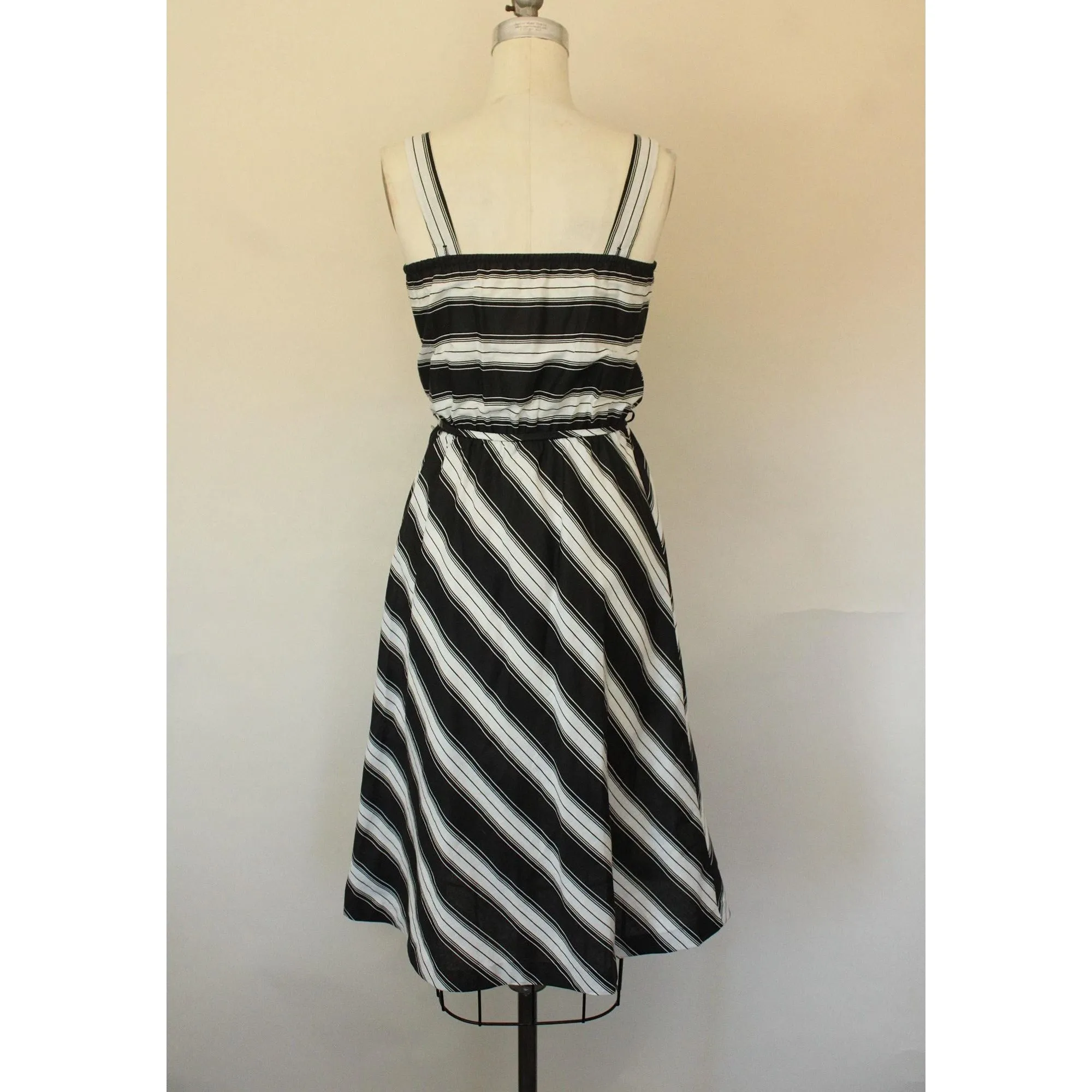 Vintage 1970s Black And White Striped Sundress with A Belt
